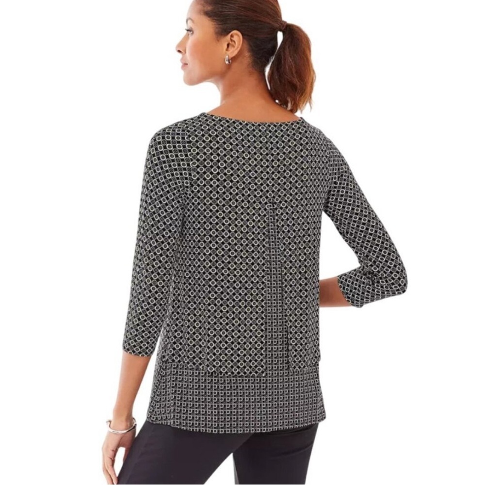 J Jill Wearever Collection Button Geometric Print Split Back Layered Blouse